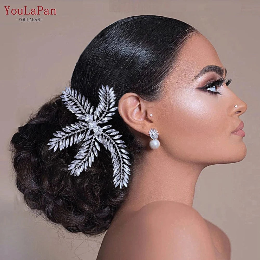 Silver Youlapan HP263 Exquisite Women Hair Comb Creative Starfish Shape Shiny Rhinestone Headwear Wedding Hair Accessory For Bridal
