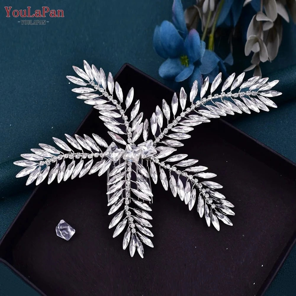 Silver Youlapan HP263 Exquisite Women Hair Comb Creative Starfish Shape Shiny Rhinestone Headwear Wedding Hair Accessory For Bridal
