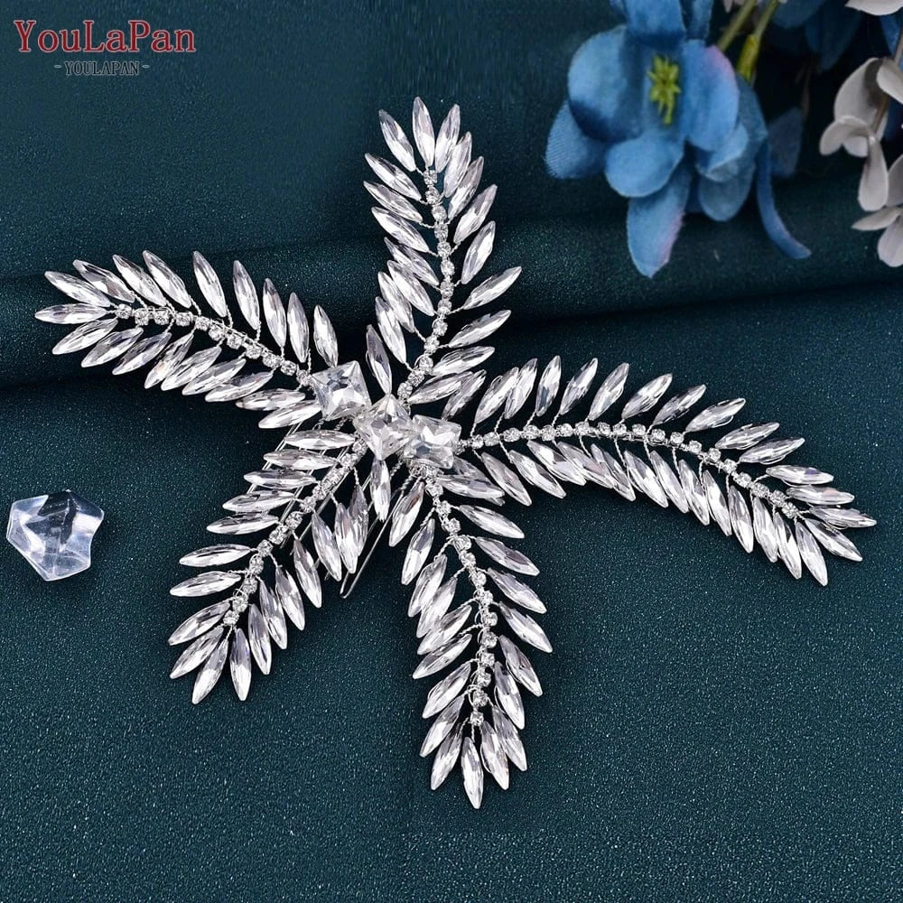 Silver Youlapan HP263 Exquisite Women Hair Comb Creative Starfish Shape Shiny Rhinestone Headwear Wedding Hair Accessory For Bridal
