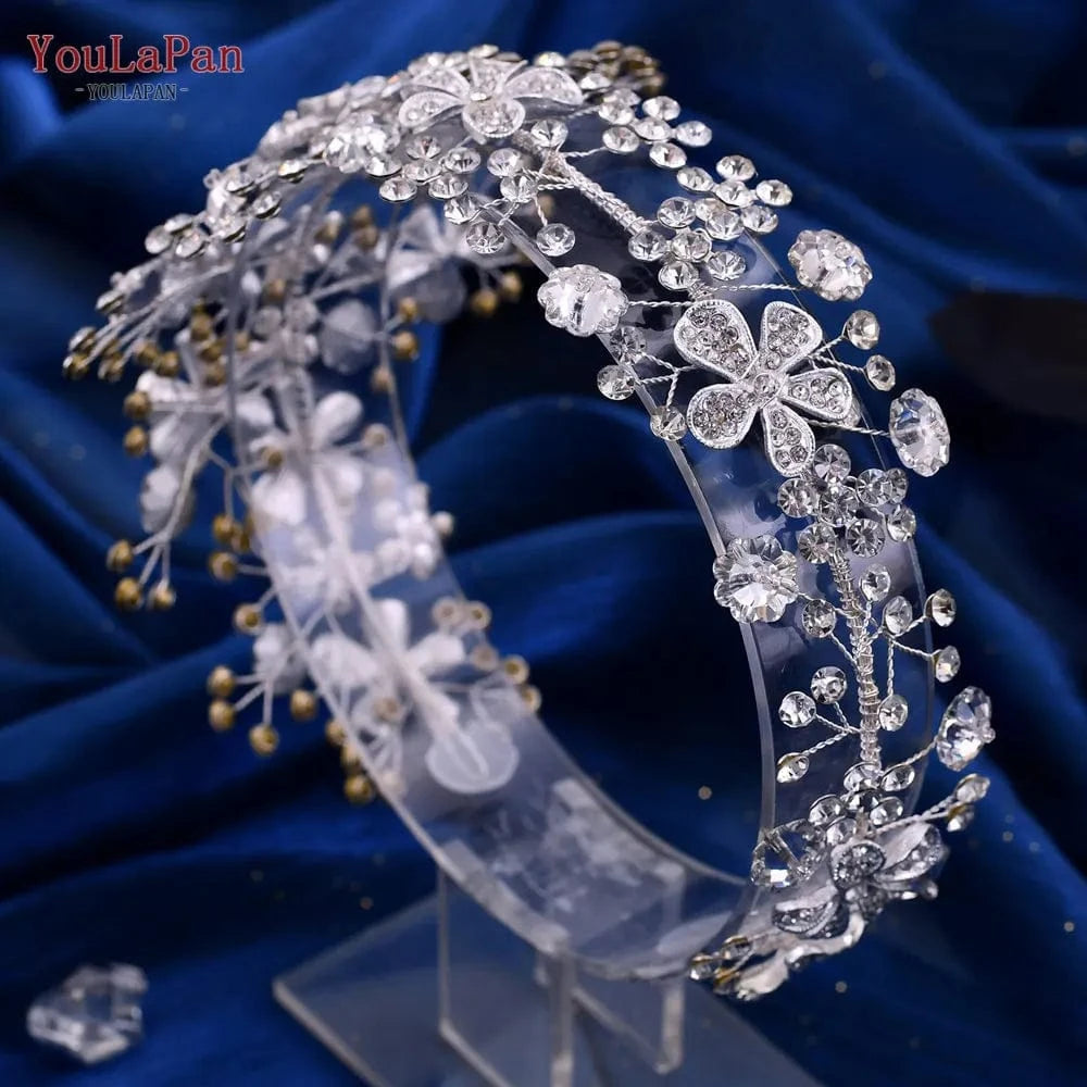 silver YouLaPan HP273 Alloy Flower Women's Party Headwear Wedding Hair Pieces Rhinestone Women's Hair Accessories Bridal Headband