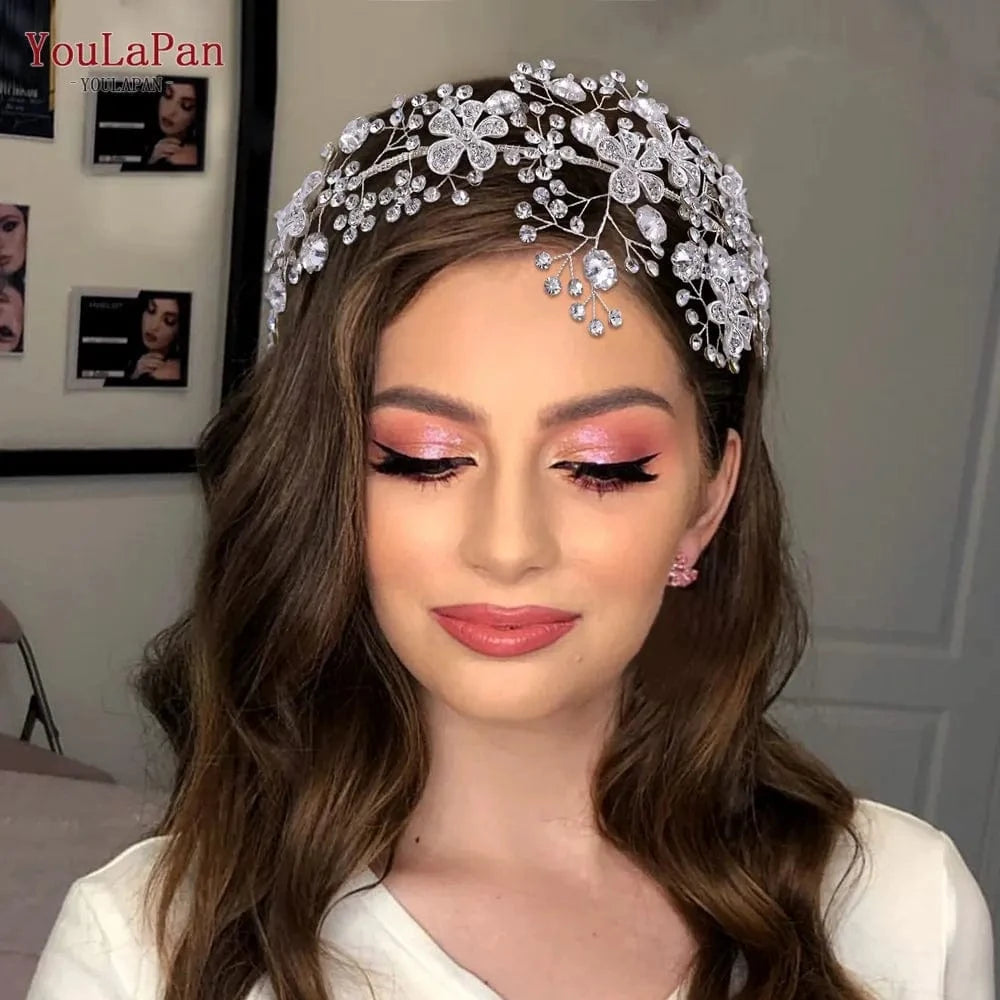silver YouLaPan HP273 Alloy Flower Women's Party Headwear Wedding Hair Pieces Rhinestone Women's Hair Accessories Bridal Headband