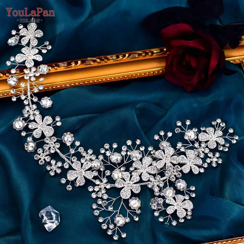 silver YouLaPan HP273 Alloy Flower Women's Party Headwear Wedding Hair Pieces Rhinestone Women's Hair Accessories Bridal Headband