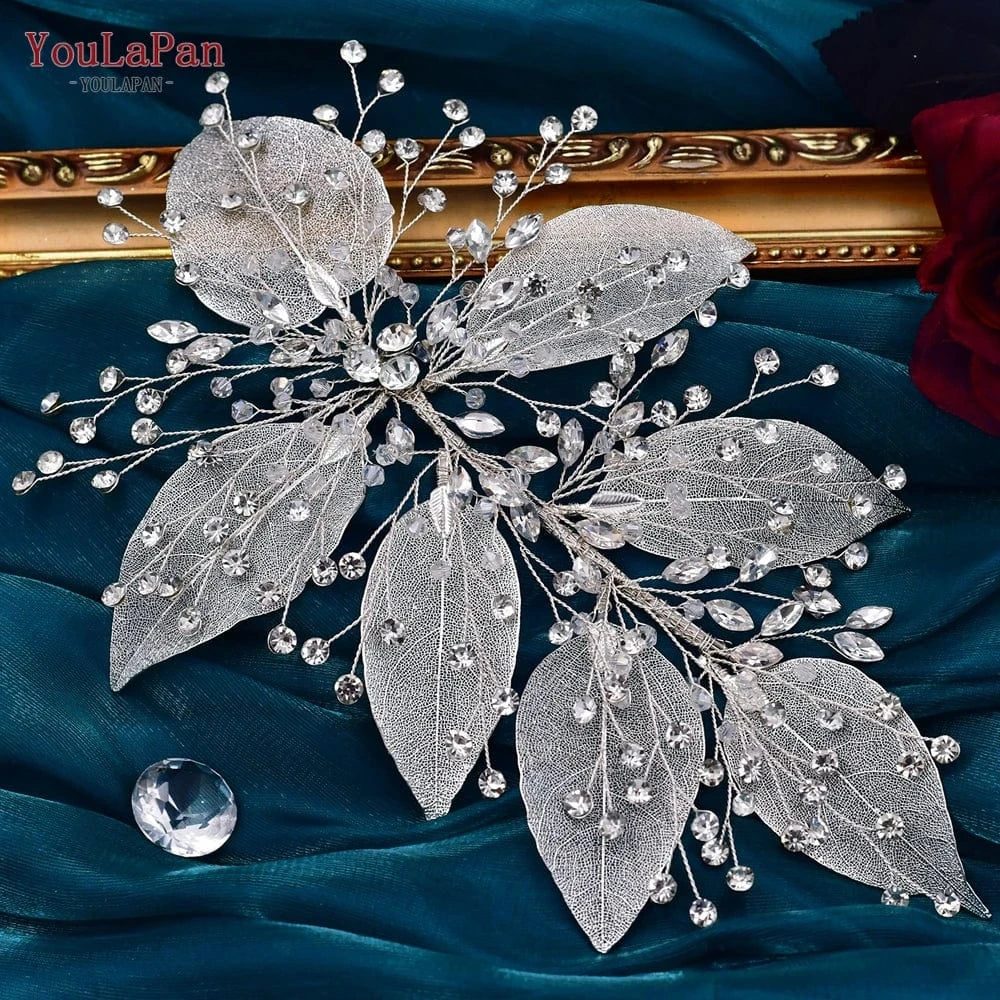 silver YouLaPan HP285 Elegant Silver Rhinestone Women's Hair Accessories Alloy Leaves Wedding Hair Piece Bridal Headband