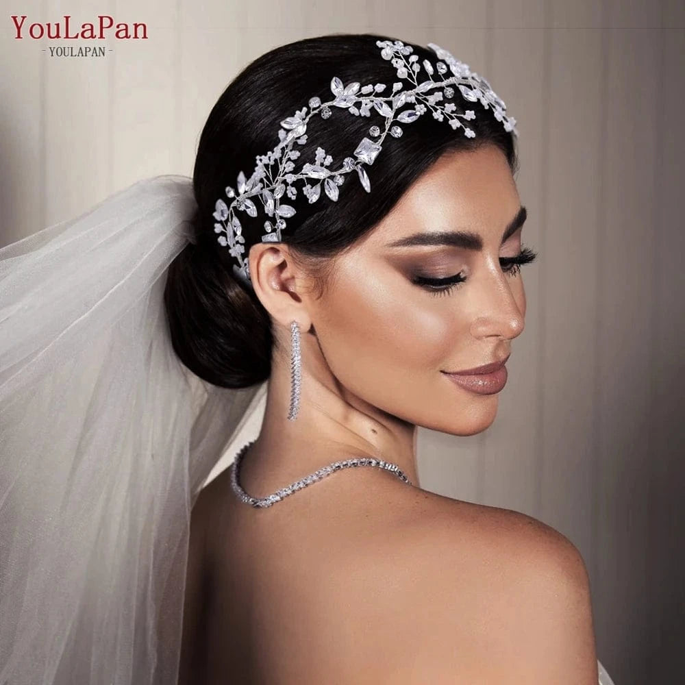 silver YouLaPan HP288 Personalized Women's Hair Accessories Jewelry, Luxury Rhinestone Pearl Bridal Headdress