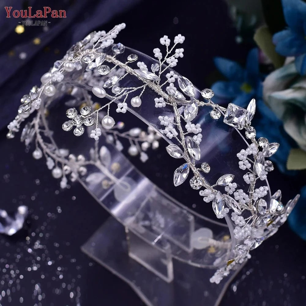 silver YouLaPan HP288 Personalized Women's Hair Accessories Jewelry, Luxury Rhinestone Pearl Bridal Headdress