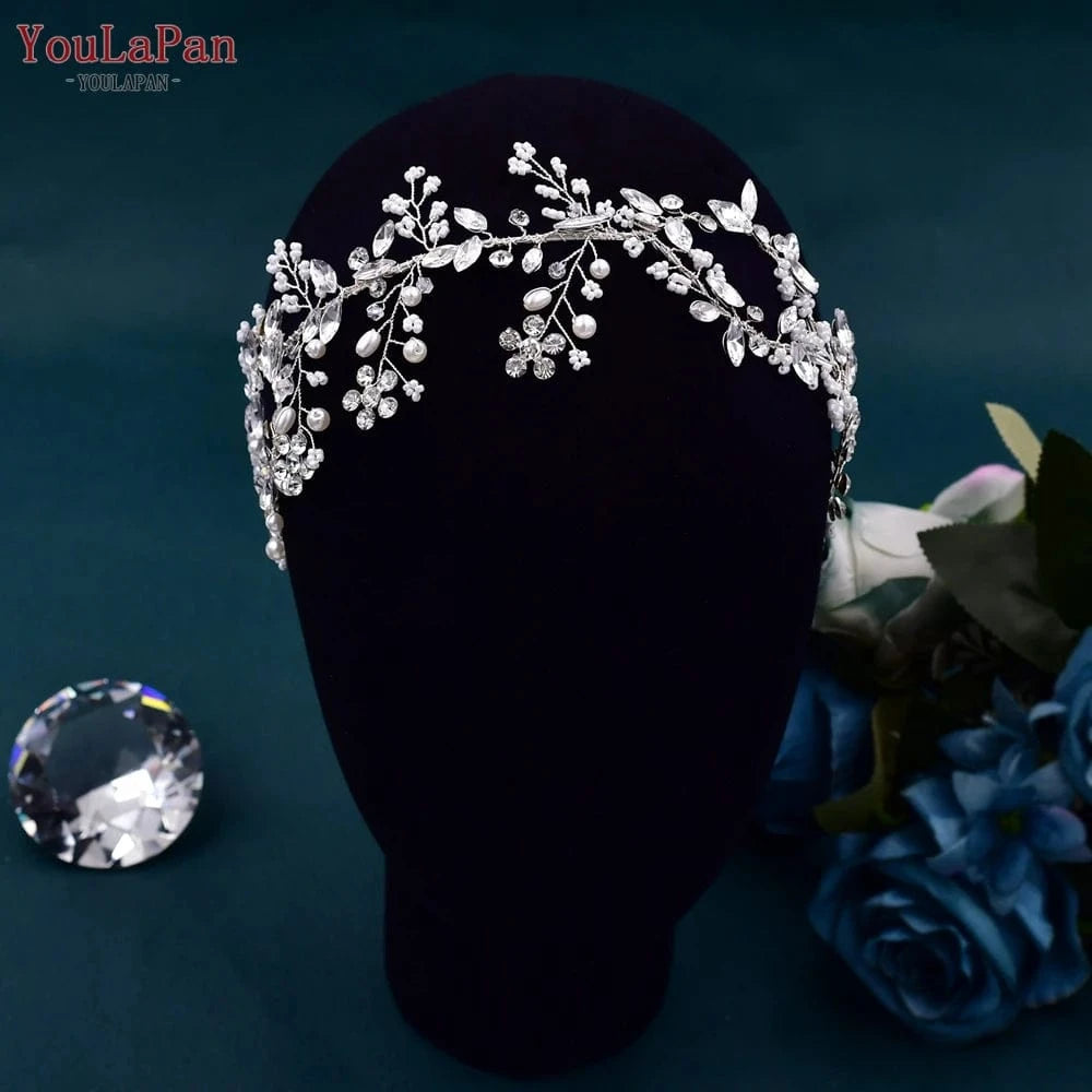 silver YouLaPan HP288 Personalized Women's Hair Accessories Jewelry, Luxury Rhinestone Pearl Bridal Headdress