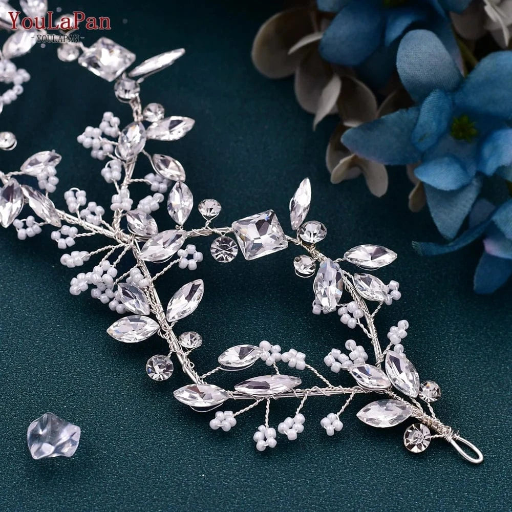 silver YouLaPan HP288 Personalized Women's Hair Accessories Jewelry, Luxury Rhinestone Pearl Bridal Headdress