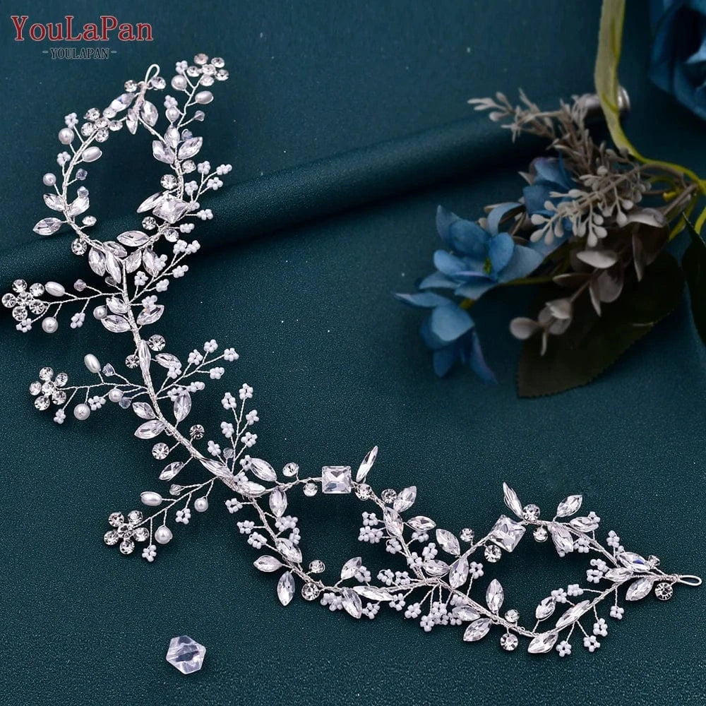 silver YouLaPan HP288 Personalized Women's Hair Accessories Jewelry, Luxury Rhinestone Pearl Bridal Headdress