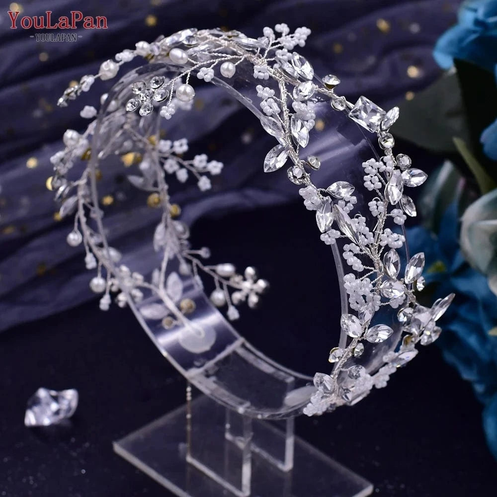 silver YouLaPan HP288 Personalized Women's Hair Accessories Jewelry, Luxury Rhinestone Pearl Bridal Headdress