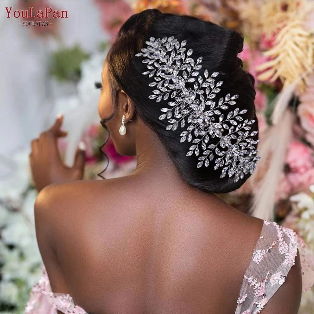silver YouLaPan HP311 Hot Sale Bridal Headpiece Handmade Rhinestone Shuttle Hair Accessories with Hair Combs Women Wedding Headwear
