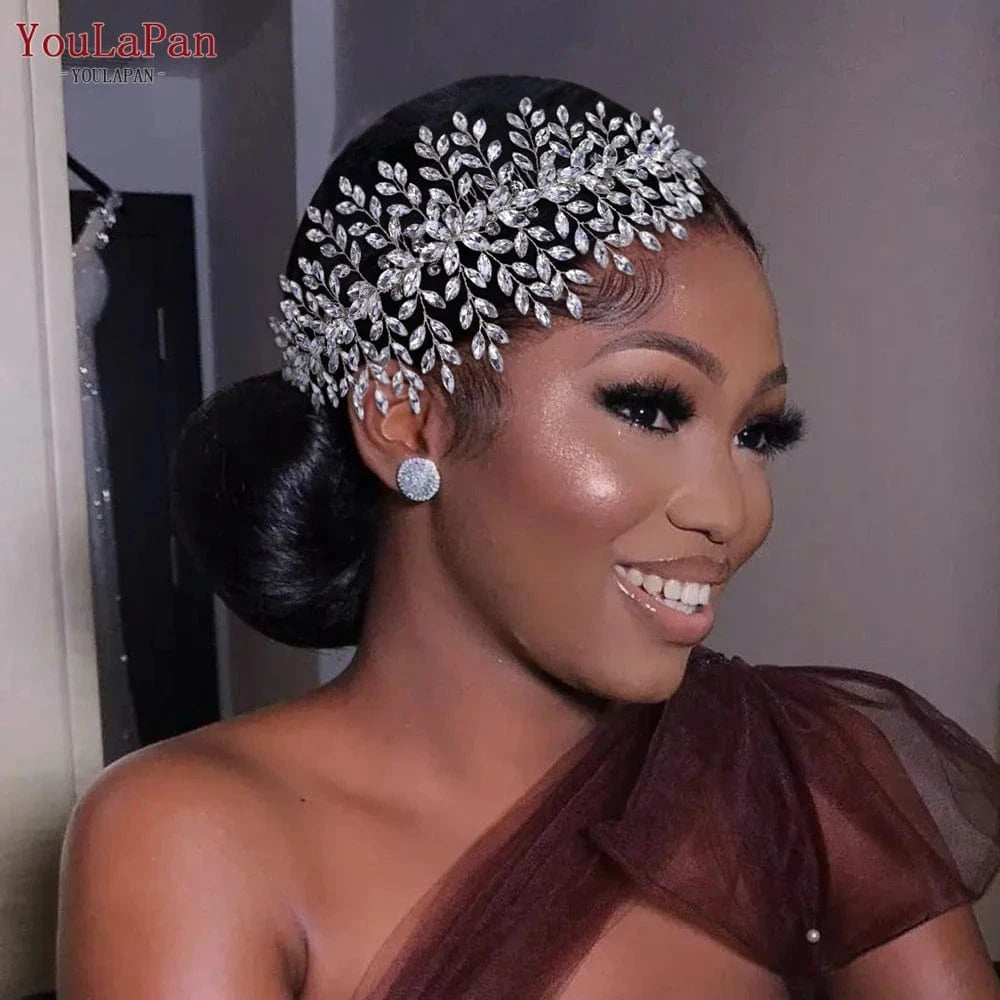 silver YouLaPan HP311 Hot Sale Bridal Headpiece Handmade Rhinestone Shuttle Hair Accessories with Hair Combs Women Wedding Headwear
