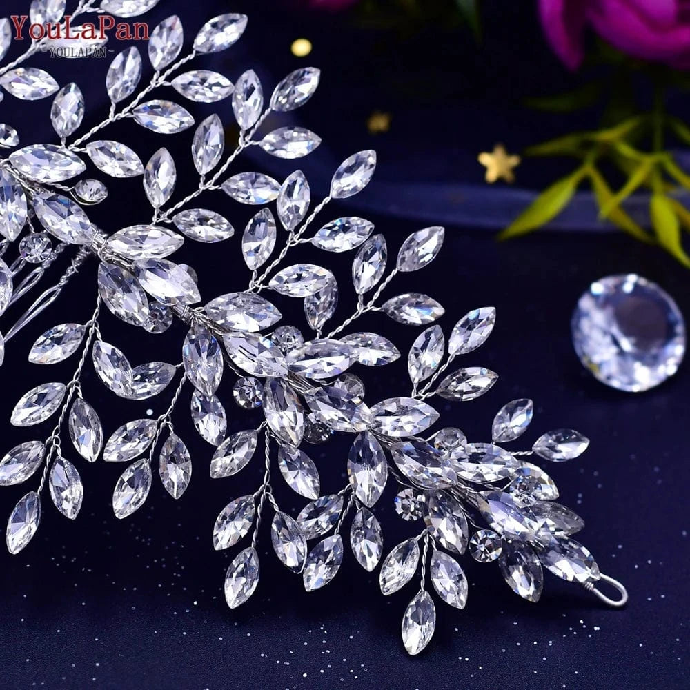 silver YouLaPan HP311 Hot Sale Bridal Headpiece Handmade Rhinestone Shuttle Hair Accessories with Hair Combs Women Wedding Headwear
