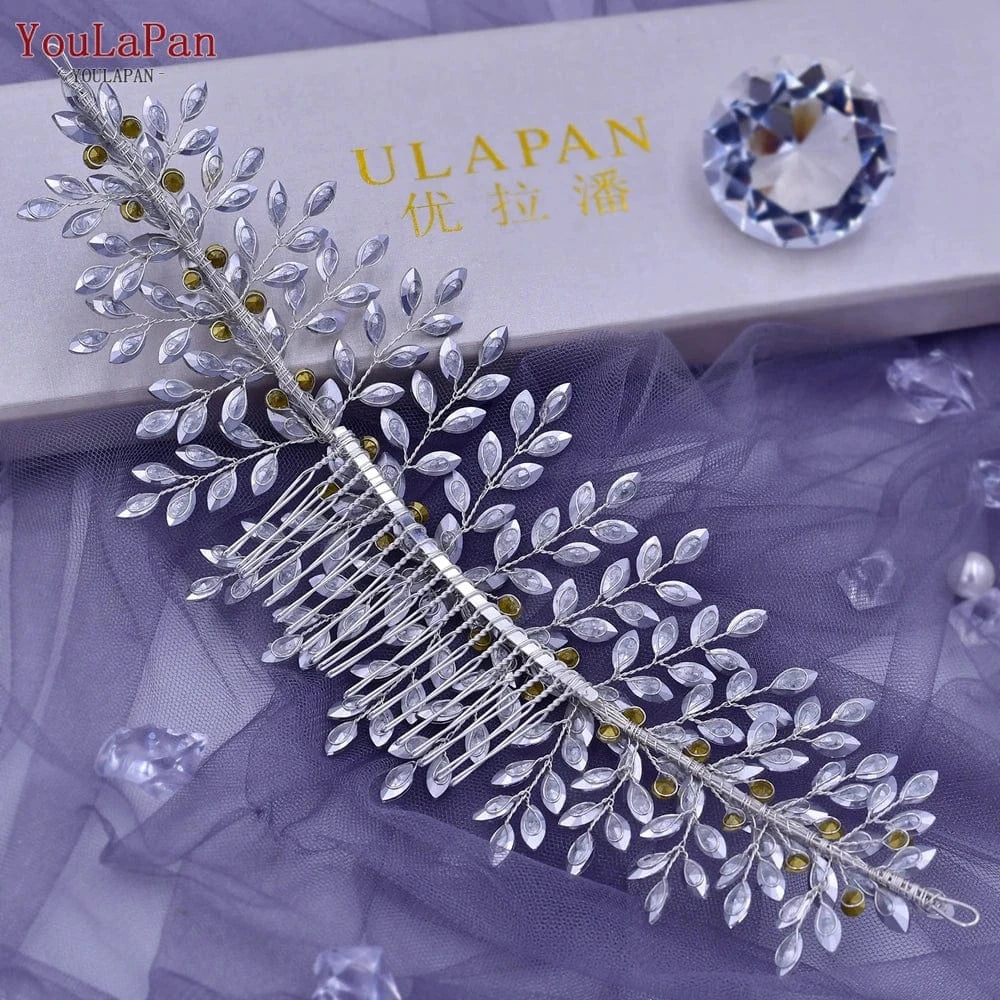 silver YouLaPan HP311 Hot Sale Bridal Headpiece Handmade Rhinestone Shuttle Hair Accessories with Hair Combs Women Wedding Headwear
