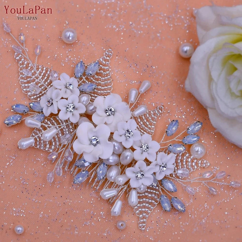silver Youlapan HP338 Fashion Handmade Hair Accessories Wholesale Price Flower Rhinestone Pearl Hair Comb