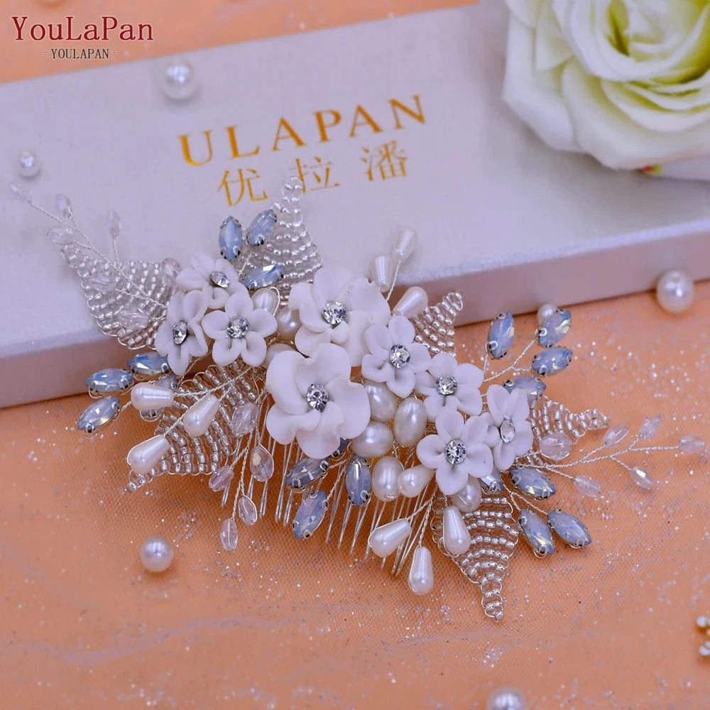 silver Youlapan HP338 Fashion Handmade Hair Accessories Wholesale Price Flower Rhinestone Pearl Hair Comb