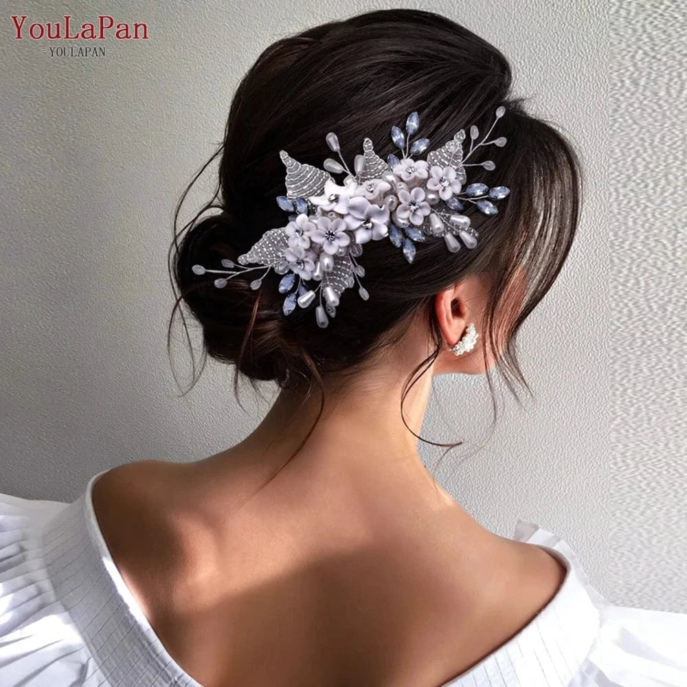 silver Youlapan HP338 Fashion Handmade Hair Accessories Wholesale Price Flower Rhinestone Pearl Hair Comb