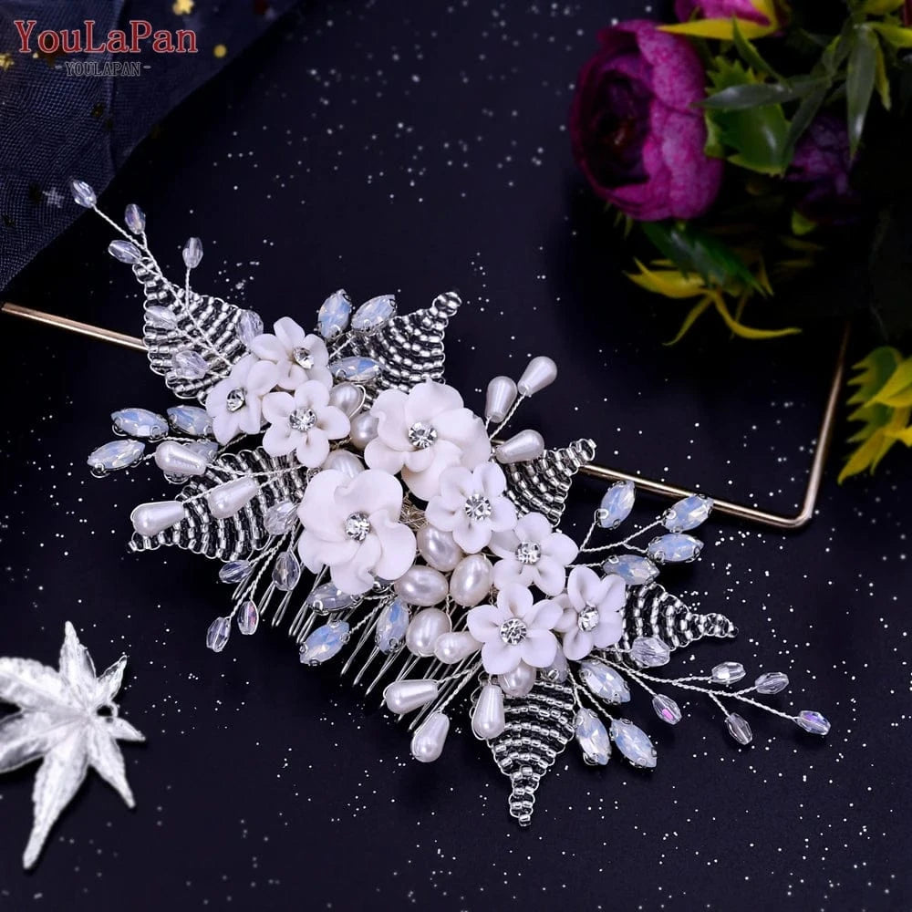 silver Youlapan HP338 Fashion Handmade Hair Accessories Wholesale Price Flower Rhinestone Pearl Hair Comb
