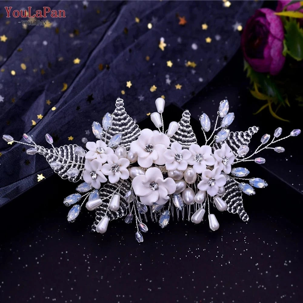 silver Youlapan HP338 Fashion Handmade Hair Accessories Wholesale Price Flower Rhinestone Pearl Hair Comb