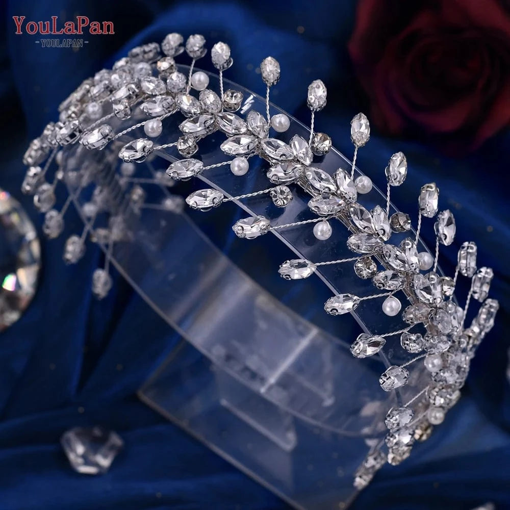Silver YouLaPan HP351 Popular Ladies' Daily Hair Accessories Shining Rhinestones Pearls Headwear Wedding Bridal Headbands