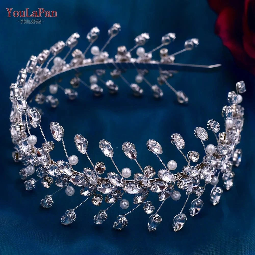 Silver YouLaPan HP351 Popular Ladies' Daily Hair Accessories Shining Rhinestones Pearls Headwear Wedding Bridal Headbands