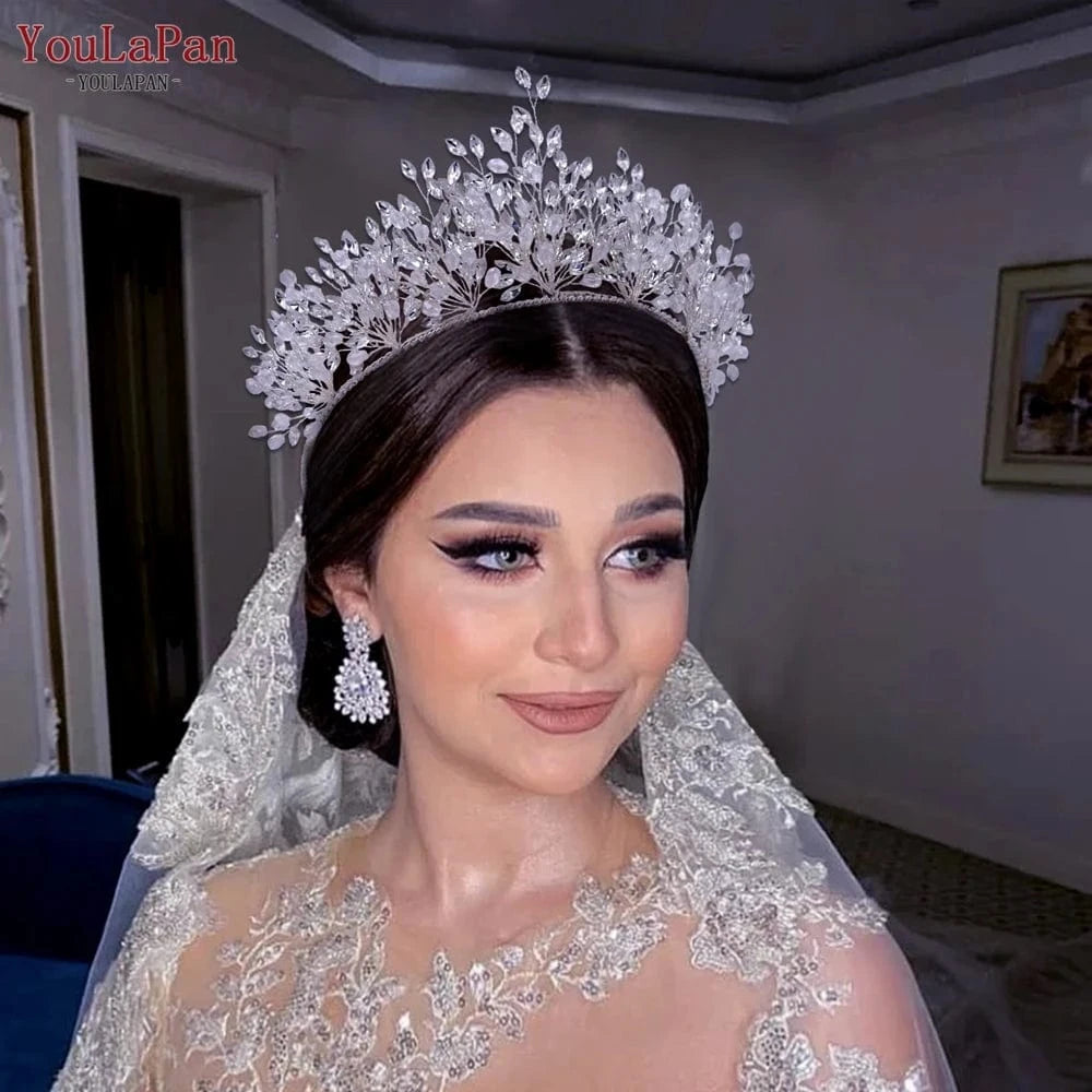 silver YouLaPan HP361 Handmade Women Wedding Pageant Crown Crystal Rhinestone Adjustable Headband Gorgeous Bridal Hair Accessories