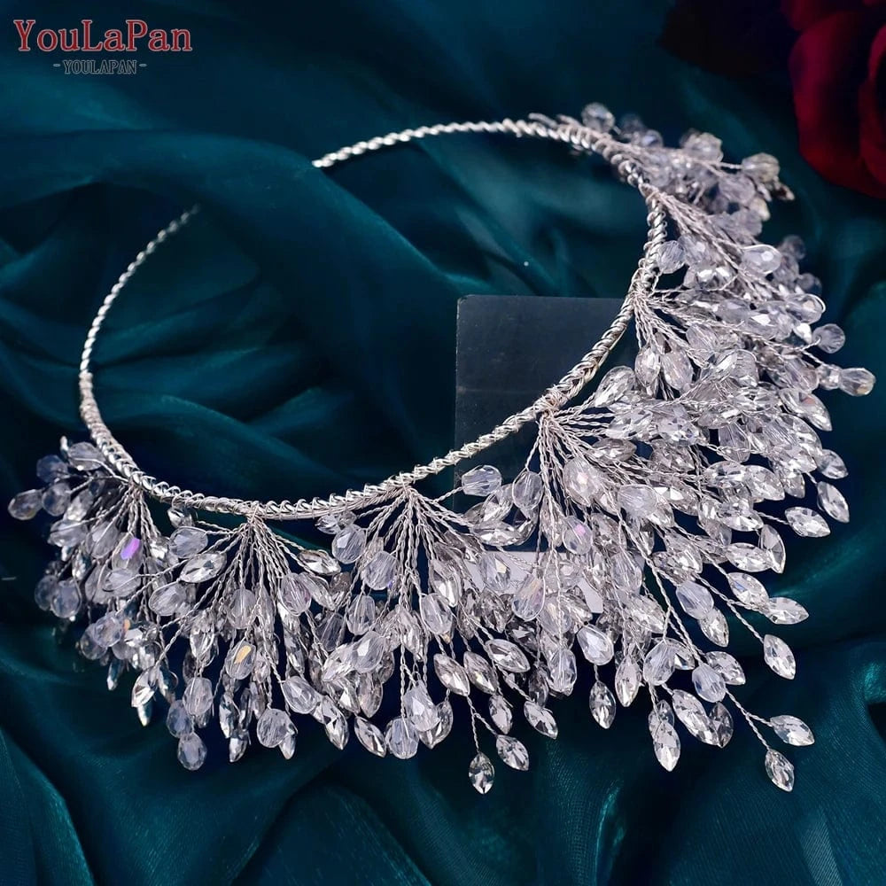 silver YouLaPan HP361 Handmade Women Wedding Pageant Crown Crystal Rhinestone Adjustable Headband Gorgeous Bridal Hair Accessories