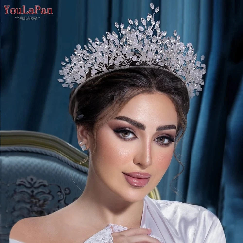 silver YouLaPan HP361 Handmade Women Wedding Pageant Crown Crystal Rhinestone Adjustable Headband Gorgeous Bridal Hair Accessories