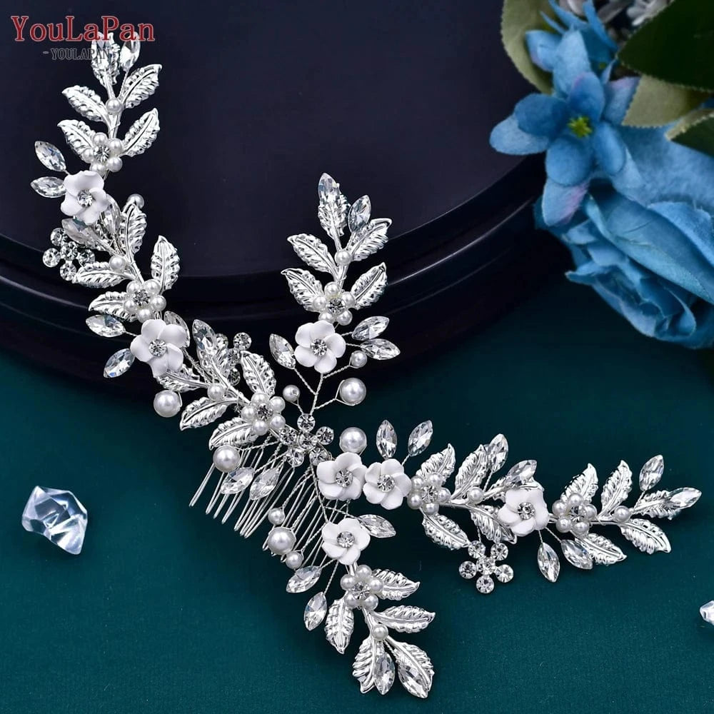 silver Youlapan HP368 Beautiful Bridal Hair Accessories Alloy Leaf Pearl Woman Hair Comb Gold And Silver Bridal Hair Pieces