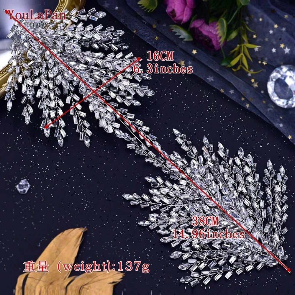 Silver Youlapan HP383 Luxurious Bridal Wedding Hair Accessories Glittering Rhinestone Crown Headband Women Pageant Party Hair Pieces