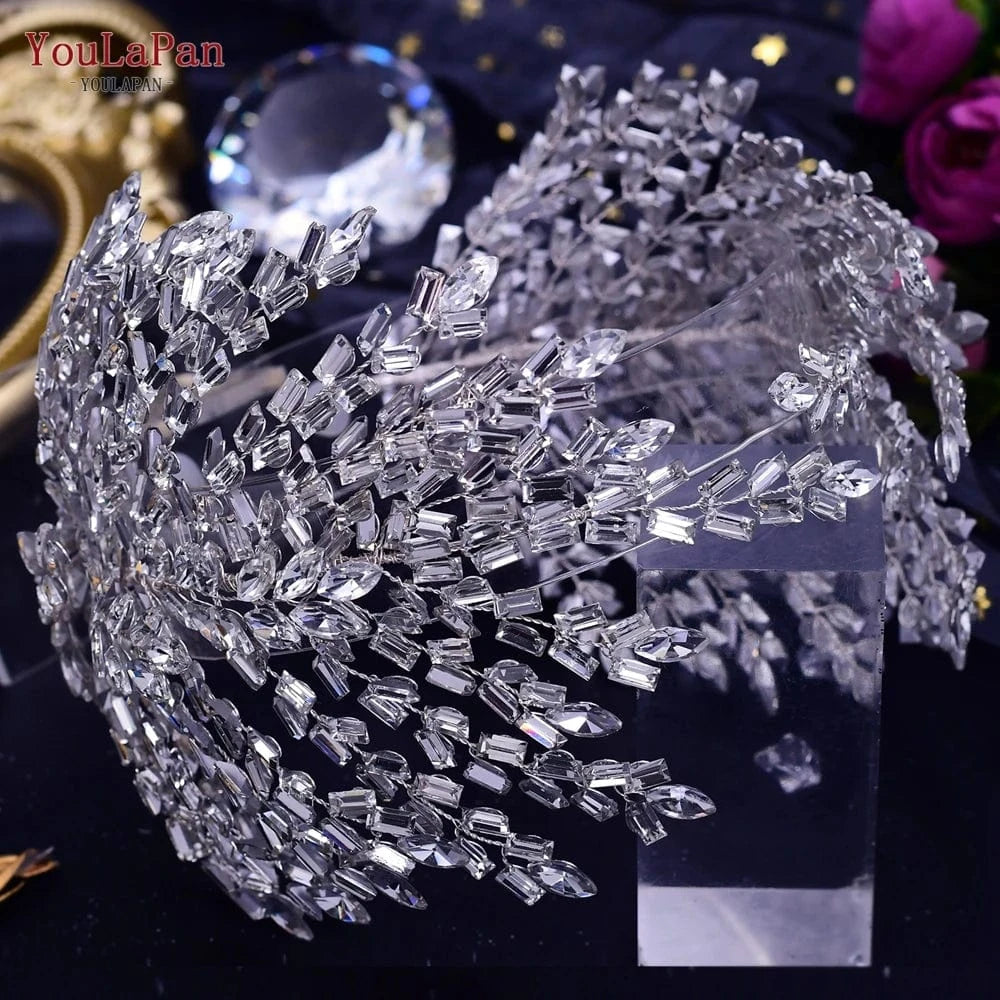 Silver Youlapan HP383 Luxurious Bridal Wedding Hair Accessories Glittering Rhinestone Crown Headband Women Pageant Party Hair Pieces
