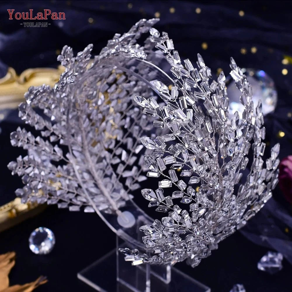 Silver Youlapan HP383 Luxurious Bridal Wedding Hair Accessories Glittering Rhinestone Crown Headband Women Pageant Party Hair Pieces
