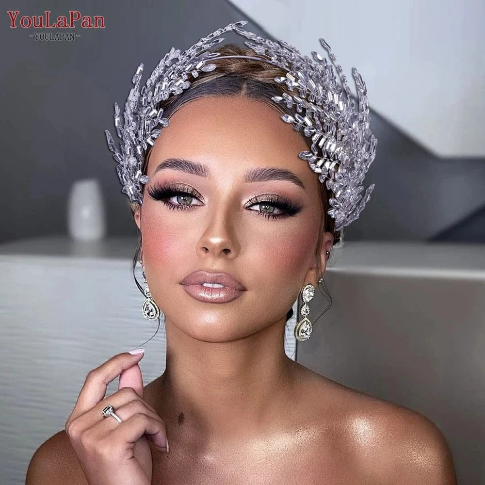 Silver Youlapan HP383 Luxurious Bridal Wedding Hair Accessories Glittering Rhinestone Crown Headband Women Pageant Party Hair Pieces