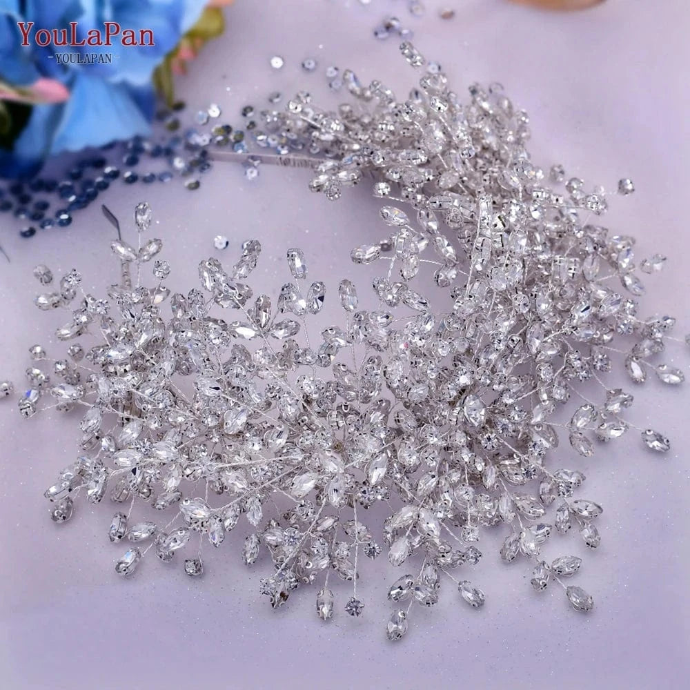 Silver Youlapan HP385 Luxurious Pageant Crown Sparkling Rhinestone Flower Headband Wedding Bridal Jewelry Hair Accessories