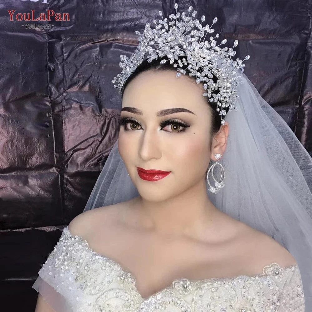 Silver Youlapan HP385 Luxurious Pageant Crown Sparkling Rhinestone Flower Headband Wedding Bridal Jewelry Hair Accessories