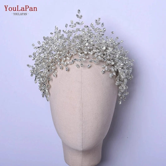 Silver Youlapan HP385 Luxurious Pageant Crown Sparkling Rhinestone Flower Headband Wedding Bridal Jewelry Hair Accessories