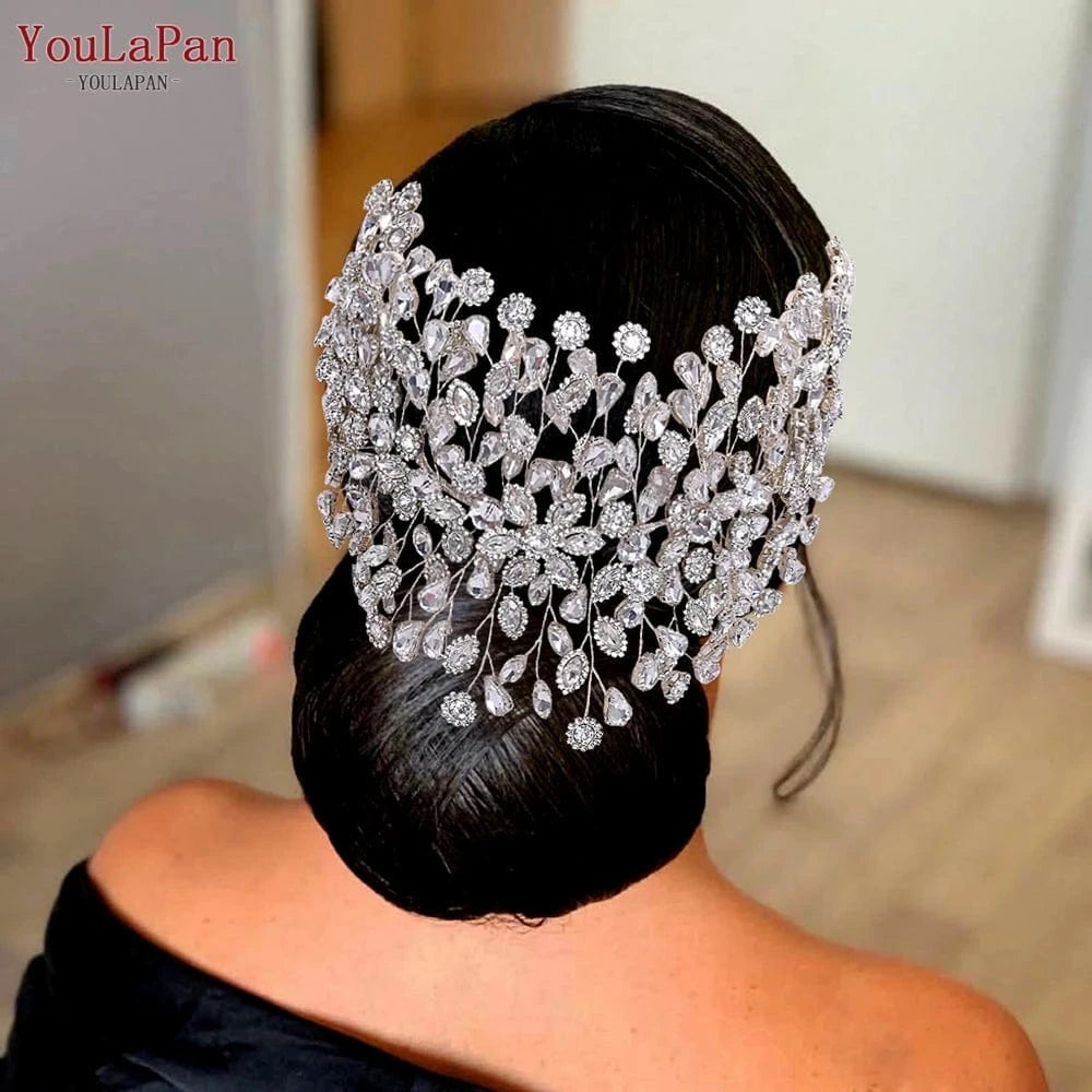 Silver YouLaPan HP388 2023 New Flower Rhinestone Headband Women Party Evening Headdress Bridal Wedding Hair Accessories