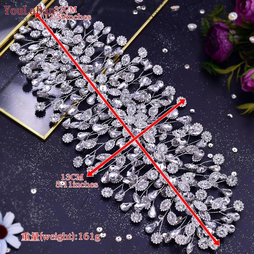 Silver YouLaPan HP388 2023 New Flower Rhinestone Headband Women Party Evening Headdress Bridal Wedding Hair Accessories