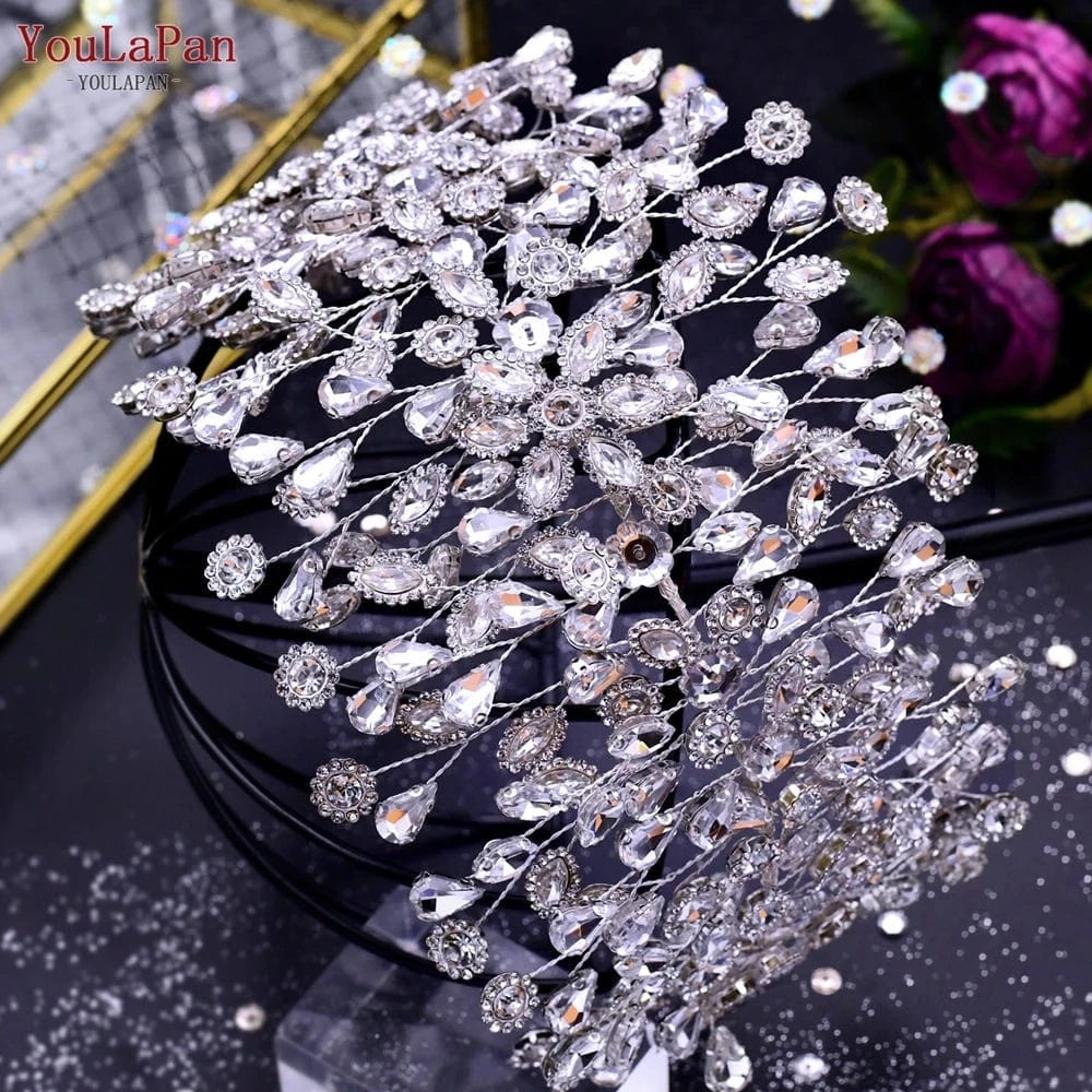 Silver YouLaPan HP388 2023 New Flower Rhinestone Headband Women Party Evening Headdress Bridal Wedding Hair Accessories