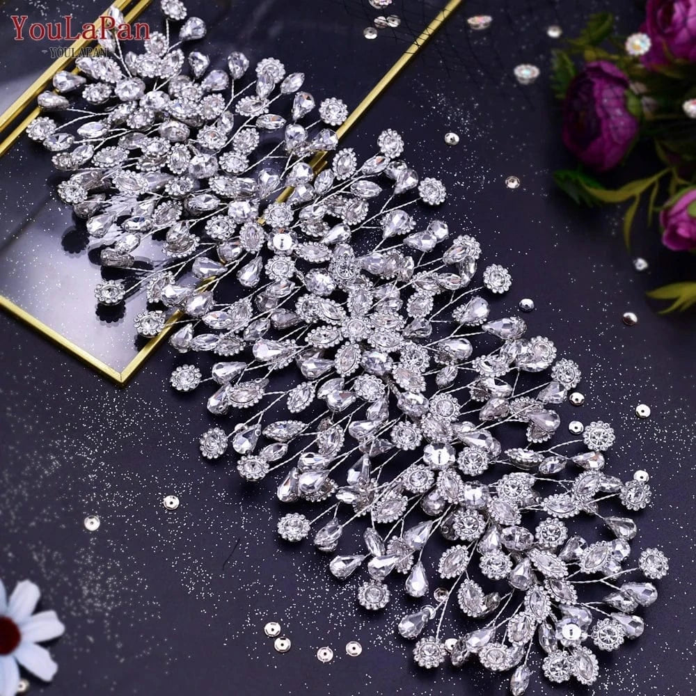 Silver YouLaPan HP388 2023 New Flower Rhinestone Headband Women Party Evening Headdress Bridal Wedding Hair Accessories