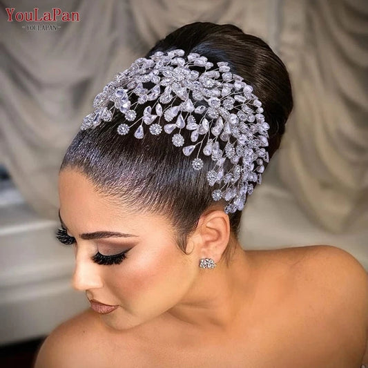 Silver YouLaPan HP388 2023 New Flower Rhinestone Headband Women Party Evening Headdress Bridal Wedding Hair Accessories
