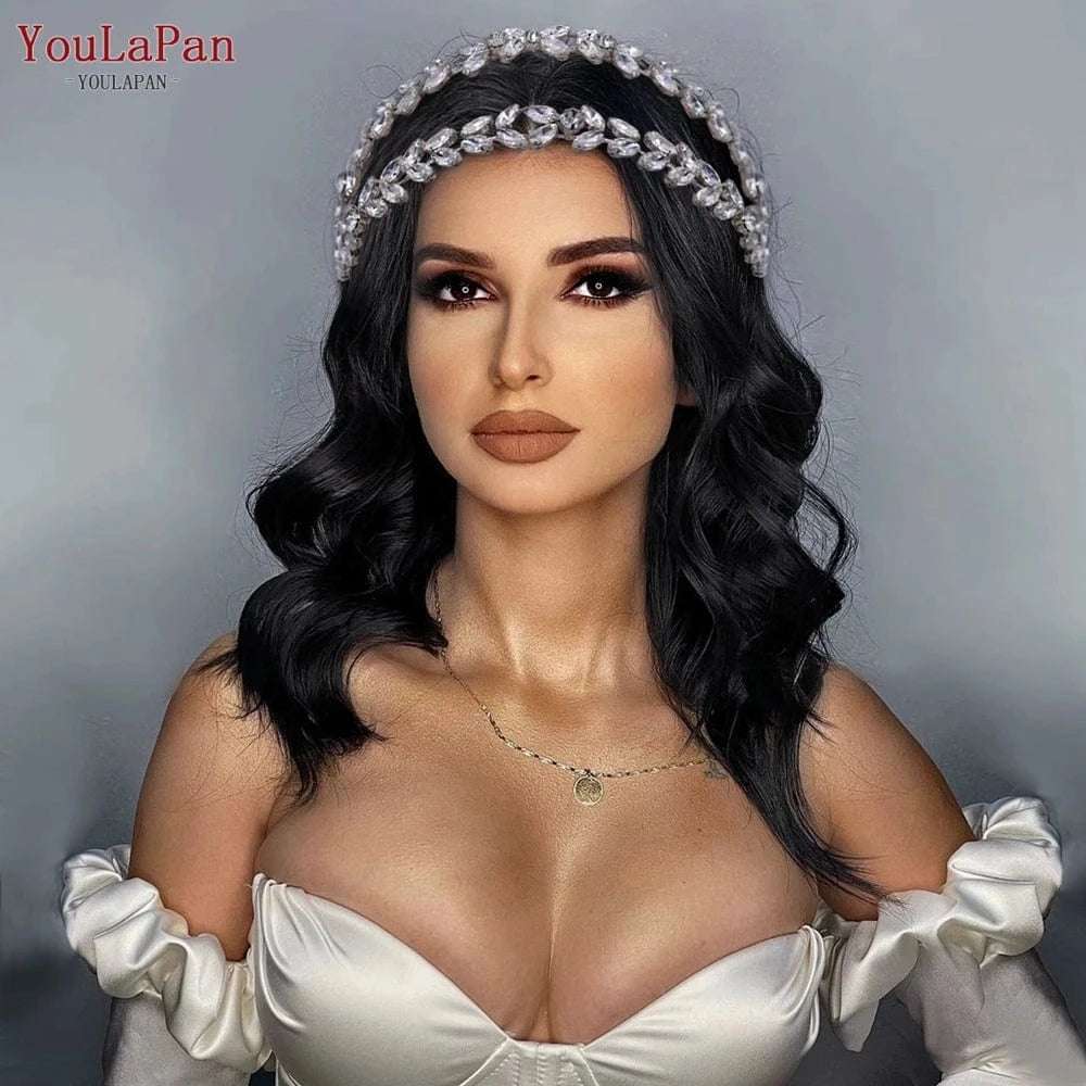 Silver Youlapan HP403 Shiny Rhinestone Double Strand Hairband Ladies Daily Hair Accessories Bride Bridesmaid Wedding Headband