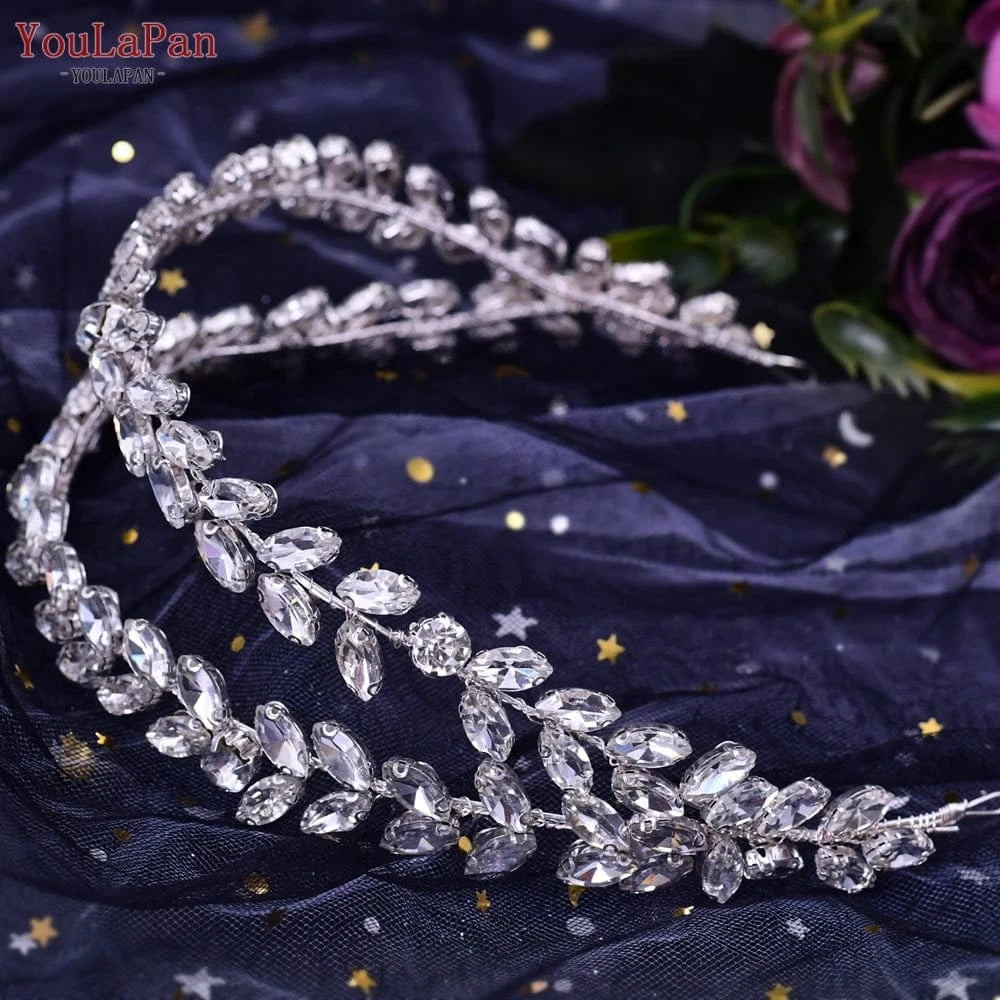 Silver Youlapan HP403 Shiny Rhinestone Double Strand Hairband Ladies Daily Hair Accessories Bride Bridesmaid Wedding Headband