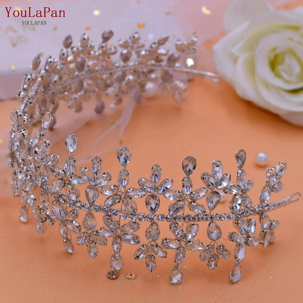 Silver Youlapan HP404 Shiny Silver Rhinestone Wide Headband Fashion Bridal Hair Accessories Women Party Wedding Jewelry Headwear