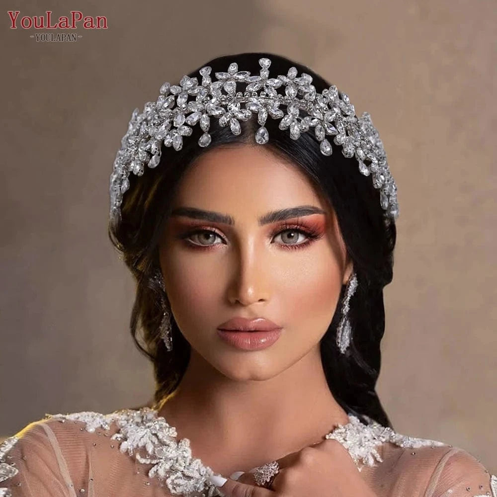 Silver Youlapan HP404 Shiny Silver Rhinestone Wide Headband Fashion Bridal Hair Accessories Women Party Wedding Jewelry Headwear