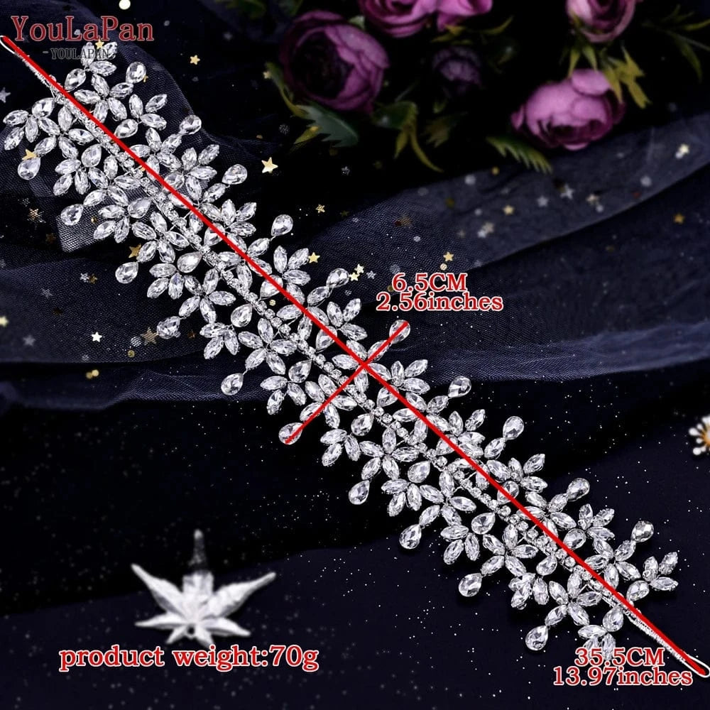 Silver Youlapan HP404 Shiny Silver Rhinestone Wide Headband Fashion Bridal Hair Accessories Women Party Wedding Jewelry Headwear