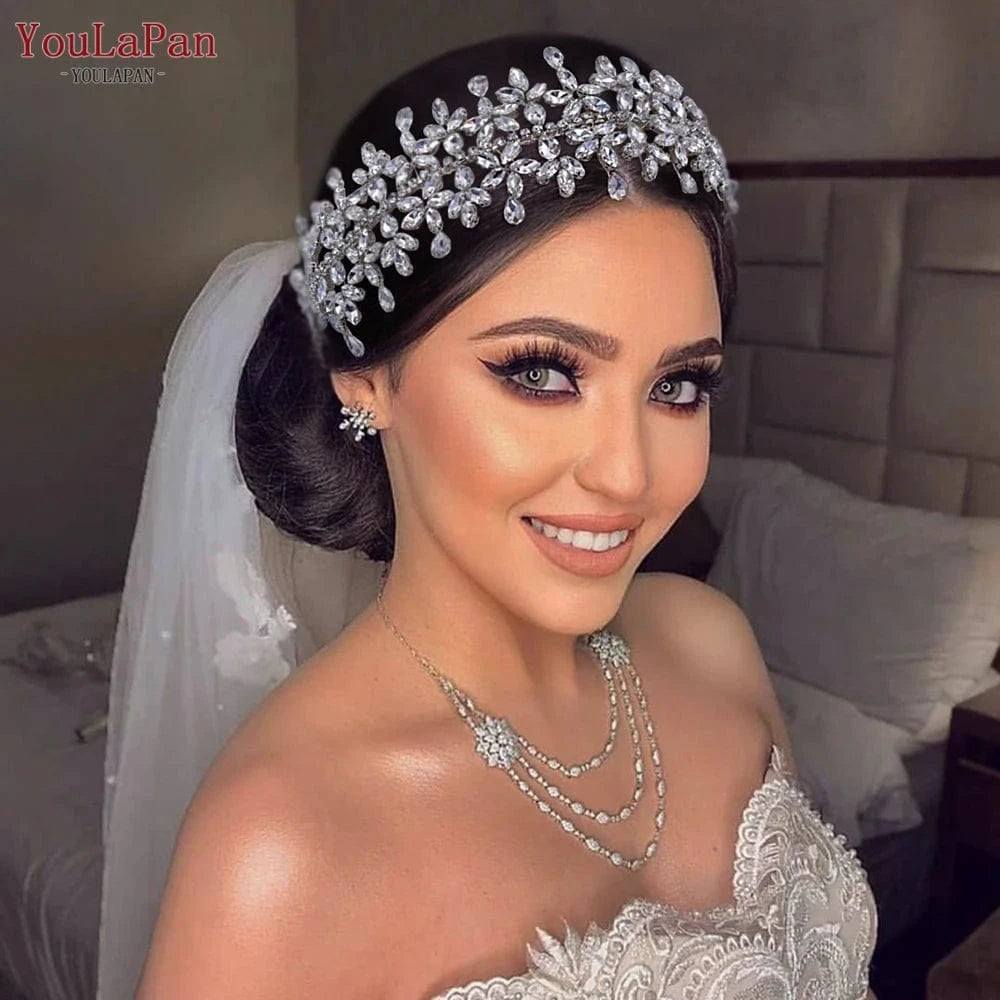 Silver Youlapan HP404 Shiny Silver Rhinestone Wide Headband Fashion Bridal Hair Accessories Women Party Wedding Jewelry Headwear