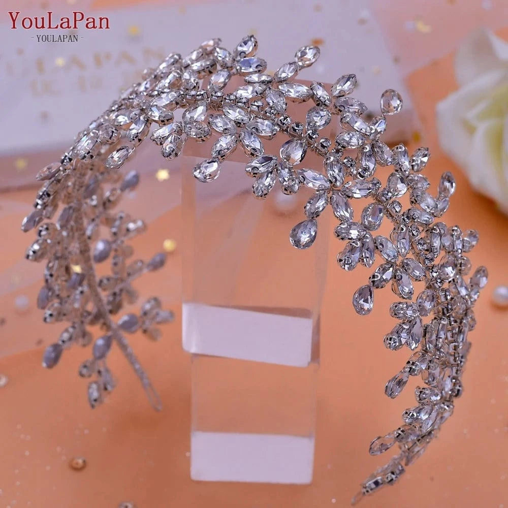 Silver Youlapan HP404 Shiny Silver Rhinestone Wide Headband Fashion Bridal Hair Accessories Women Party Wedding Jewelry Headwear