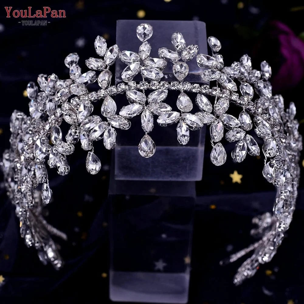 Silver Youlapan HP404 Shiny Silver Rhinestone Wide Headband Fashion Bridal Hair Accessories Women Party Wedding Jewelry Headwear
