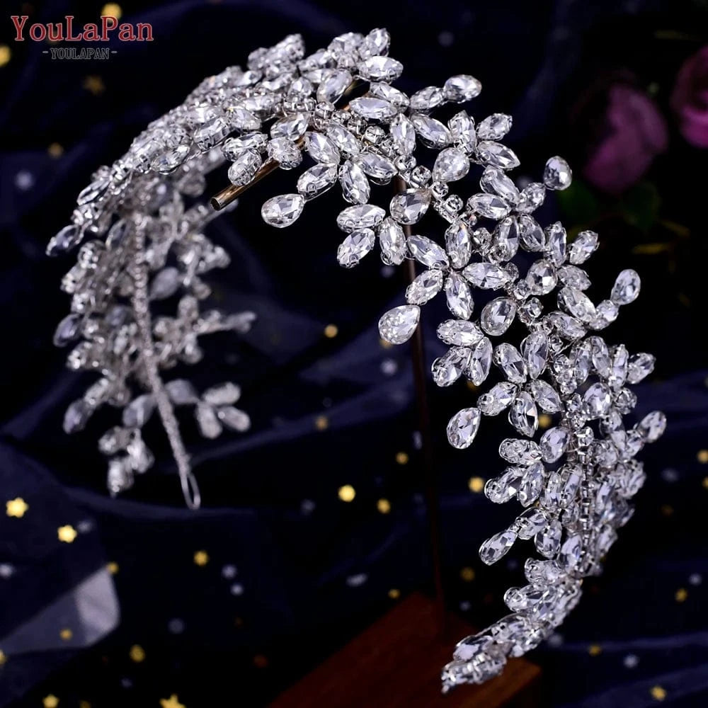 Silver Youlapan HP404 Shiny Silver Rhinestone Wide Headband Fashion Bridal Hair Accessories Women Party Wedding Jewelry Headwear