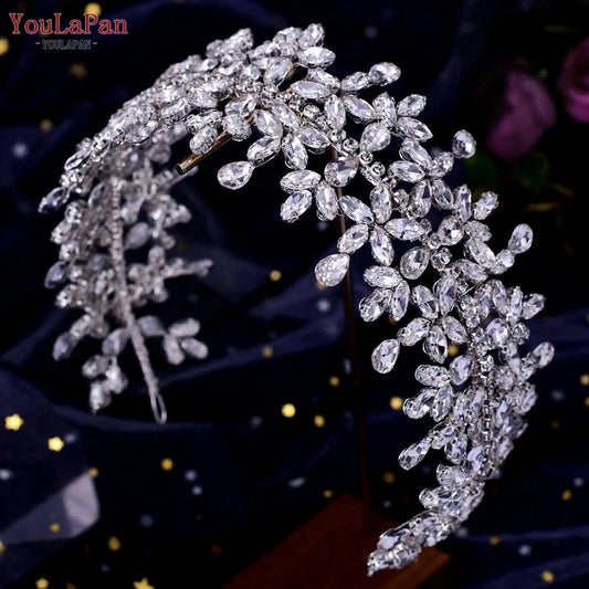 Silver Youlapan HP404 Shiny Silver Rhinestone Wide Headband Fashion Bridal Hair Accessories Women Party Wedding Jewelry Headwear
